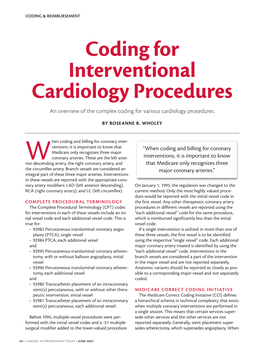 Coding for Interventional Cardiology Procedures an Overview of the Complex Coding for Various Cardiology Procedures