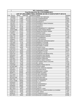 Unclaimed Final DIV 2015-16 As on 31.12.2018