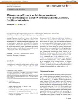 Microcharon Quilli, a New Asellote Isopod Crustacean from Interstitial Spaces in Shallow Coralline Sands Off St