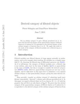 [Math.AG] 6 Jun 2013 Derived Category of Filtered Objects