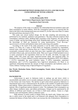 Relationship Between Hydration Status and the Fluid Consumption of Tennis Athlete