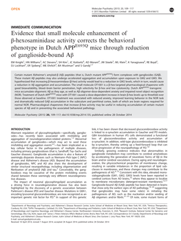 Evidence That Small Molecule Enhancement of Β-Hexosaminidase Activity Corrects the Behavioral Phenotype in Dutch APPE69