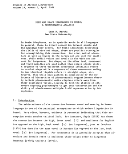 Size and Shape Ideophones in Nembe: a Phonosemantic Analysis