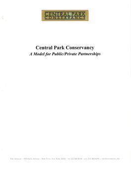 Central Park Conservancy a Model for Public/Private Partnerships