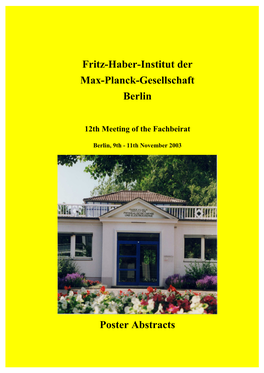 Fritz-Haber-Institut Der Max-Planck-Gesellschaft Berlin Poster Abstracts