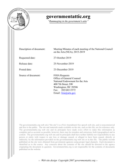 Meeting Minutes of Each Meeting of the National Council on the Arts (NEA), 2015-2019