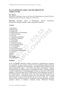 Plant Domestication and the Origins of Agriculture - B.C