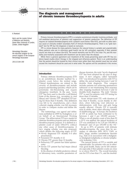 The Diagnosis and Management of Chronic Immune Thrombocytopenia in Adults