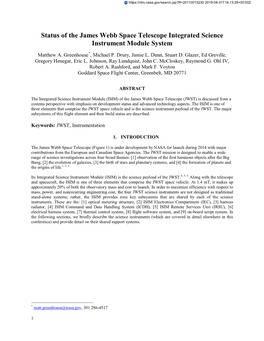 Status of the James Webb Space Telescope Integrated Science Instrument Module System