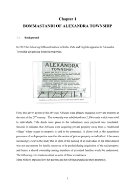 Chapter 1 BOMMASTANDI of ALEXANDRA TOWNSHIP