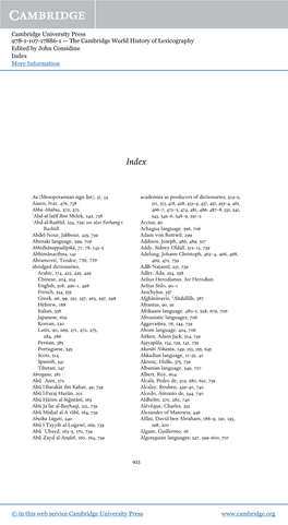 Cambridge University Press 978-1-107-17886-1 — the Cambridge World History of Lexicography Edited by John Considine Index More Information