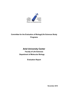 Ariel University Center Faculty of Life Sciences Department of Molecular Biology