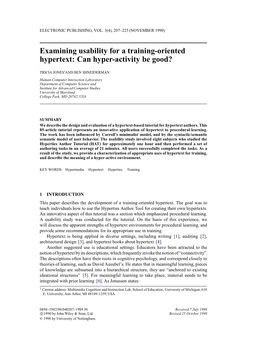 Examining Usability for a Training-Oriented Hypertext: Can Hyper-Activity Be Good?