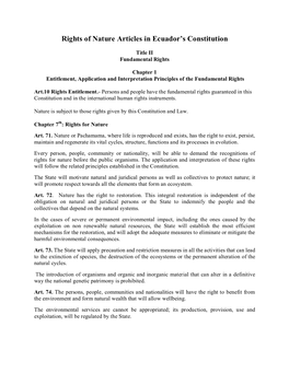 Rights of Nature Articles in Ecuador's Constitution