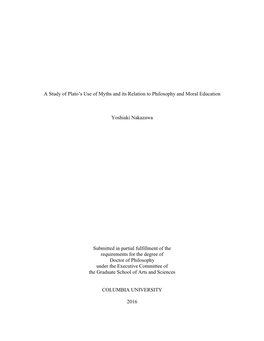 A Study of Plato's Use of Myths and Its Relation to Philosophy and Moral