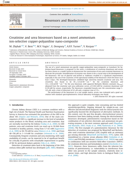 Creatinine and Urea Biosensors Based on a Novel Ammonium Ion-Selective Copper-Polyaniline Nano-Composite