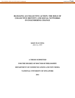 Blogging As Collective Action: the Role of Collective Identity and Social Networks in Engendering Change