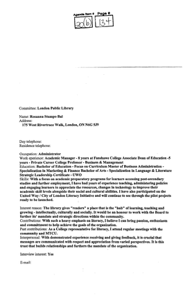 Committee: London Public Library Name: Rosanna Stumpo Bal Address