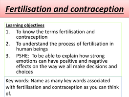 Fertilisation and Contraception