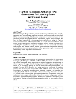 Authoring RPG Gamebooks for Learning Game Writing and Design José P