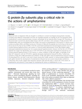 G Protein Βγ Subunits Play a Critical Role in the Actions of Amphetamine