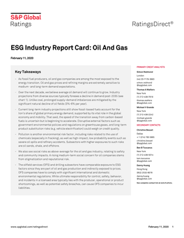 Oil and Gas ESG Industry Report Card