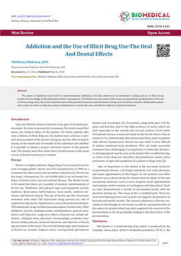 Addiction and the Use of Illicit Drug Use-The Oral and Dental Effects