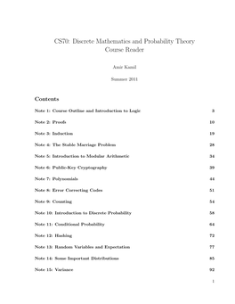 CS70: Discrete Mathematics and Probability Theory Course Reader