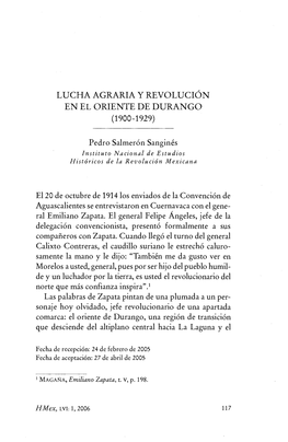 Lucha Agraria Y Revolución En El Oriente De Durango (1900-1929)