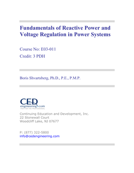 Fundamentals of Reactive Power and Voltage Regulation in Power Systems