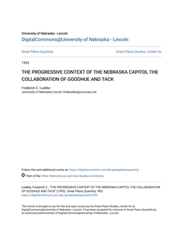 The Progressive Context of the Nebraska Capitol the Collaboration of Goodhue and Tack