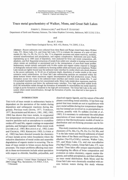 Trace Metal Geochemistry of Walker, Mono, and Great Salt Lakes