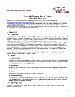 Texas 4-H Shooting Sports Project Light Rifle Rules (2014)