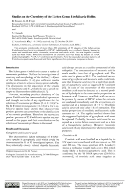 Studies on the Chemistry of the Lichen Genus Umbilicaria Hoffm. B