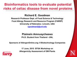 Bioinformatics Tools to Evaluate Potential Risks of Celiac Disease from Novel Proteins