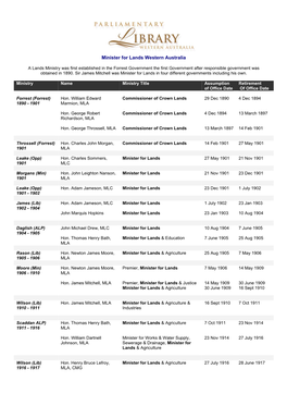 Minister for Lands Western Australia
