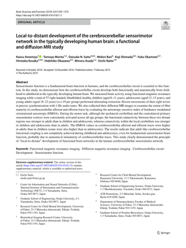 Local-To-Distant Development of the Cerebrocerebellar Sensorimotor Network in the Typically Developing Human Brain: a Functional and Diffusion MRI Study