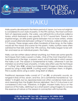 JICC Teaching Tuesday: Haiku