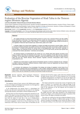 Evaluation of the Riverine Vegetation of Wadi Tafna in the Tlemcen Region