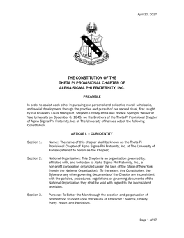 The Constitution of the Theta Pi Provisional Chapter of Alpha Sigma Phi Fraternity, Inc