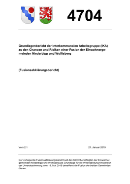 (IKA) Zu Den Chancen Und Risiken Einer Fusion Der Einwohnerge- Meinden Niederbipp Und Wolfisberg