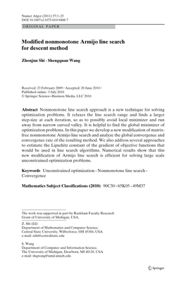 Modified Nonmonotone Armijo Line Search for Descent Method