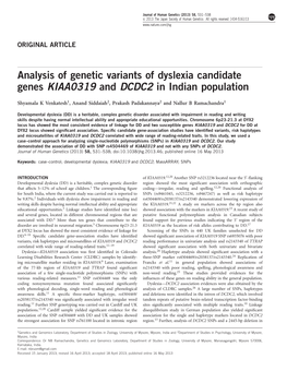 Analysis of Genetic Variants of Dyslexia Candidate Genes KIAA0319 and DCDC2 in Indian Population