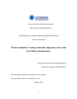 El Nuevo Quinchao: Trabajo Asalariado, Migración Y Lazo Social En El Chiloé Contemporáneo