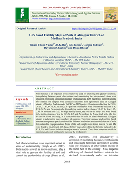 GIS Based Fertility Maps of Soils of Alirajpur District of Madhya Pradesh, India