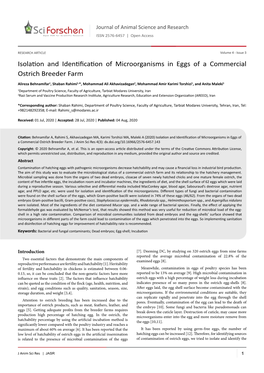 Isolation and Identification of Microorganisms in Eggs of a Commercial Ostrich Breeder Farm