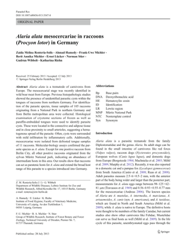 Alaria Alata Mesocercariae in Raccoons (Procyon Lotor) in Germany