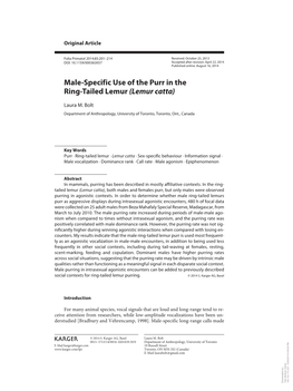 Male-Specific Use of the Purr in the Ring-Tailed Lemur (Lemur Catta)