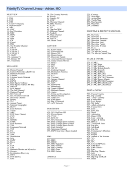 Fidelitytv Channel Lineup - Adrian, MO