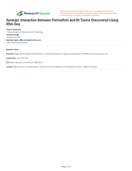 Synergic Interaction Between Permethrin and Bt Toxins Discovered Using RNA-Seq